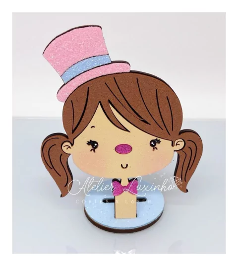 Aplique em MDF com EVA Glitter Cabeça Palhacinha para Cofre (3 peças)