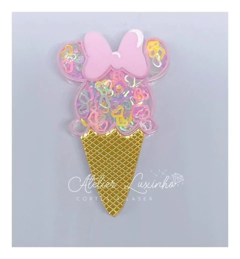 Aplique em Acrílico Sorvete com Recheio Minnie (3 peças)