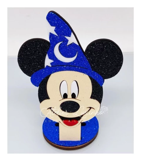 Aplique em MDF com EVA Glitter Mickey Mago Fantasy para Cofre (3 peças)