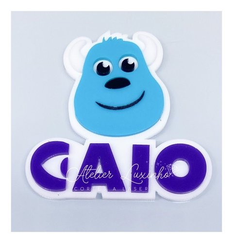 Aplique em Acrílico Personagem Monstros SA com Nome Simples (3 peças)
