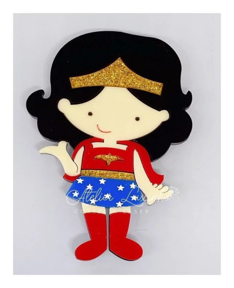 Aplique em Acrílico Mulher Maravilha (3 peças)