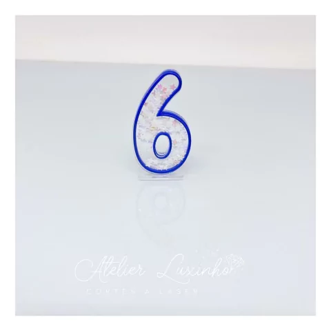 Aplique em Acrílico Número com Recheio Glitter ( 3 peças )