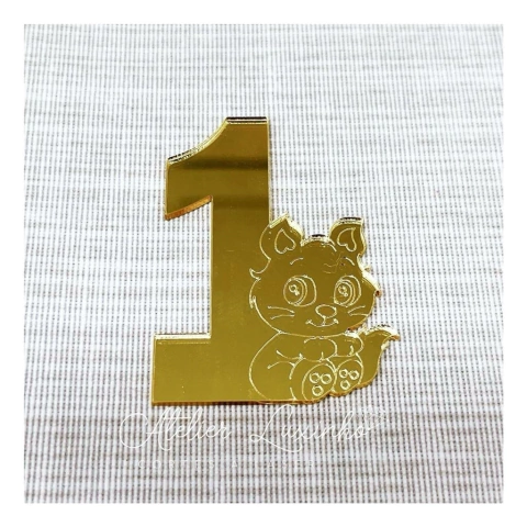 Aplique em acrílico Número com Detalhe Gatinho Turma da Mónica (5 Peças)