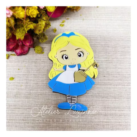 Aplique em Acrílico Personagem Alice Colorido - Alice no Pais das Maravilhas (3 Peças)