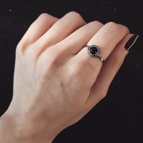 Anel Pedra Preta Tamanho 19