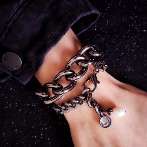 Duo de Pulseiras Pingente Pérola - Grafite - comprar online