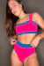 Conjunto: Top Faixa dupla face + Calcinha Hot Pant dupla face Rosa com Turquesa - loja online