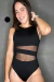 Maiô Body Regata recorte tela Preto