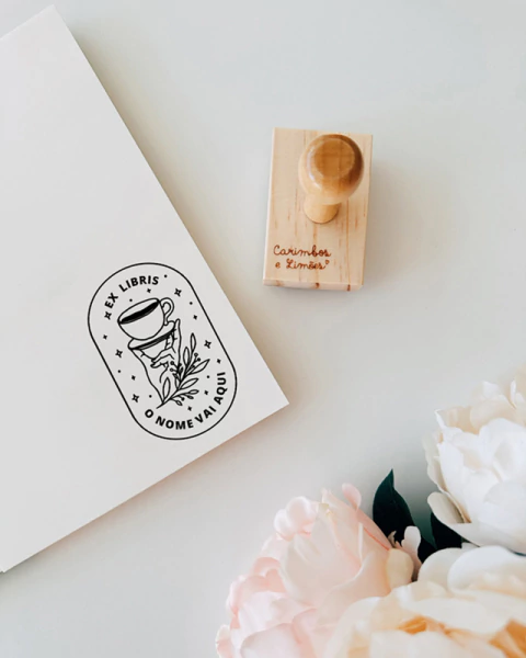Carimbo ex Libris - xícara de café personalizado com nome