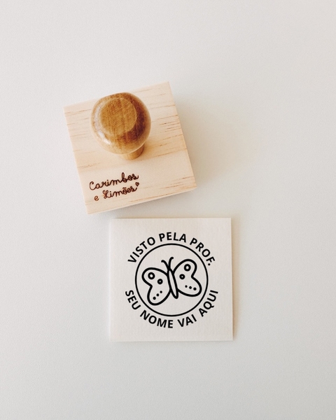 Visto pela Prof. Personalizado com Nome | Carimbo Escolar para Professoras - Borboleta