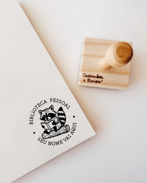 Carimbo Guaxinim - Biblioteca Pessoal Personalizado com nome