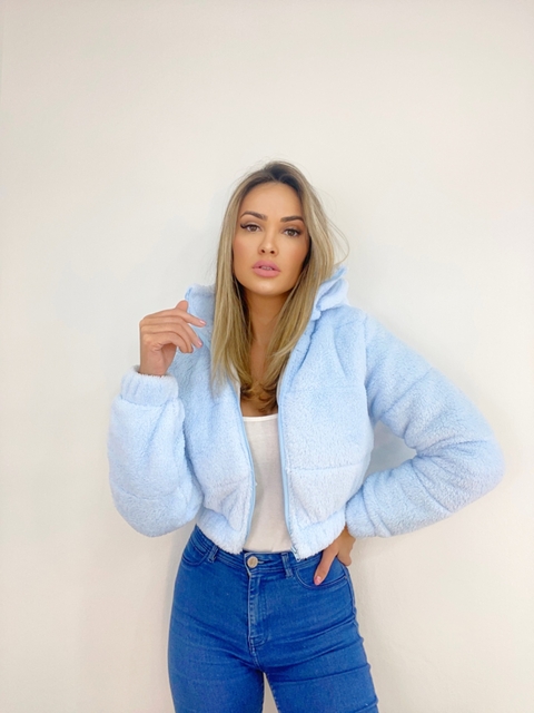 Jaqueta Puffer Sophia Em Pelúcia Azul
