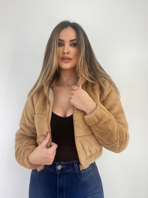 Jaqueta Puffer Sophia Em Pele Camel