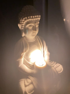 Escultura Luminária Buda Marmorite 44cm - Zenz Arts