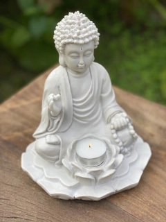 Escultura Buda Porta-Vela Em Marmorite na internet