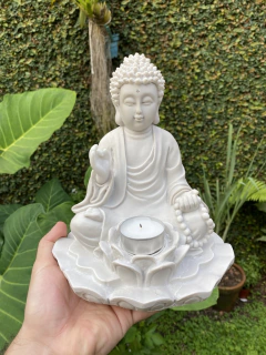 Escultura Buda Porta-Vela Em Marmorite - Zenz Arts