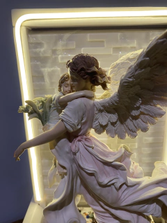 Fonte Anjo Pintado à mão - Marmorite (45cm) - Bi-Volt - Zenz Arts
