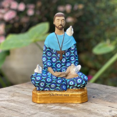 10 UNIDADES - São Francisco de Assis Meditando/Lótus - Gesso (19cm) (15 DIAS UTEIS PARA PRODUZIR)