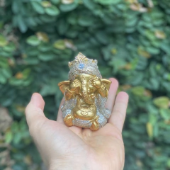 Escultura Trio Ganesha Dourado Com Glitter Resina - Zenz Arts