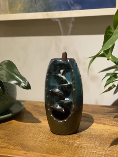 Incensário Azul e Marrom - Cascata/cerâmica