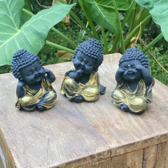 Escultura Trio Budas Sábios - Marmorite (12.5cm)