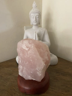 Abajur Luminaria de Quartzo Rosa Bruto 