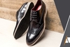 SAPATO SOCIAL DERBY ANTILOPE ALBANESE COR PRETO SOLADO C/DET AZUL