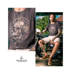 Camiseta Porto & Co Masculina Chumbo 100% algodão slim fit