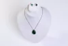 Conjunto Colar Brinco Gota Verde Esmeralda Cristal