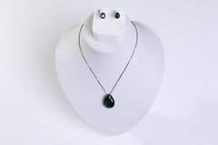 Conjunto Colar Brinco Gota Verde Esmeralda Cristal