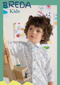 Camisa Infantil Breda Branca c/ detalhe AZUL