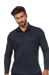 Camisa Docthos Preta Manga Longa Jacquard Algodão Egípcio