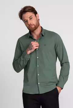 Camisa Manga Longa Slim Tricoline C/ Elastano Liso