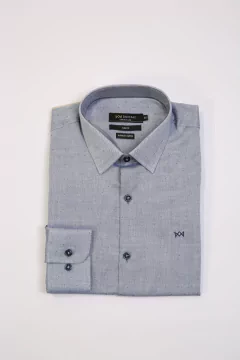 Camisa Manga Longa Azul com Detalhe Slim Fit Algodão Egípcio Canclini