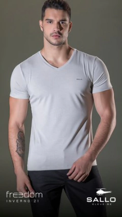 Camiseta Masculina Sallo Mescla Gola V Slim