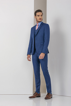 Terno Com Colete Raffer Azul Cobalto Super Slim Spring Summer