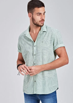 Camisa Docthos Manga Curta Estampa Galhos E Folhas Slim