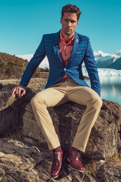 Blazer Raffer Azul Xadrez Super Slim - comprar online