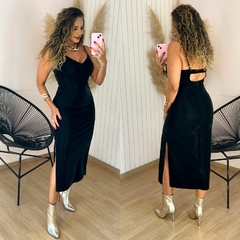 Vestido Midi Couro Camurça Narla Preto - comprar online