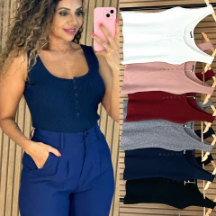 Regata Tricot Botões Alça Larga Bella - comprar online