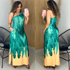 Vestido Longo Nula Manga Anita Folhagem Barrado - comprar online