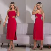 Vestido Midi Nula Manga Raven Vermelho