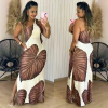 Vestido Longo Nula Manga Anita Marrom Folhas - comprar online