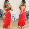 Vestido Tricot Midi Rendado Lariscia Vermelho
