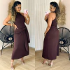 Vestido Midi Gola Alta Cavado Vica Marrom - comprar online
