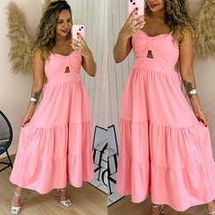 Vestido Midi Alças Recorte Busto Elda Rosa Candy