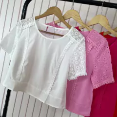 Blusa Manga Curta det. Renda Zayla - comprar online