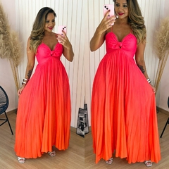 Vestido Longo Plissado Amarr. Gizele Rosa Laranja - comprar online