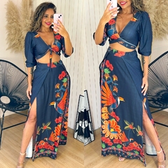 Conjunto Cropped e Saia Longa Estela Preto Est. 1