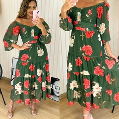 Vestido Midi Manga Longa Selena Verde Est. 1